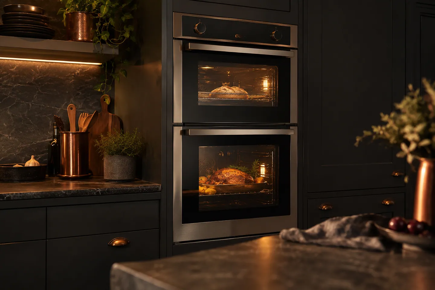 Double oven with two cooking compartments — AI-generated illustration