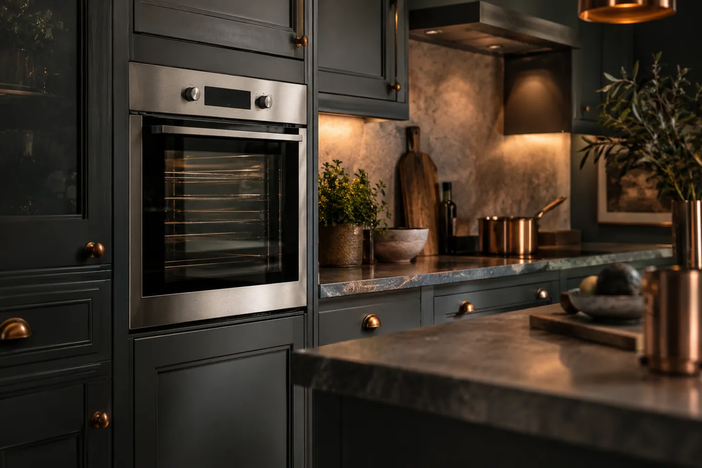 Single built-in oven in a British kitchen — AI-generated illustration