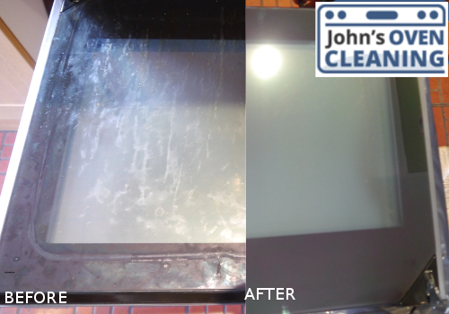 an oven door before and after the cleaning before and after